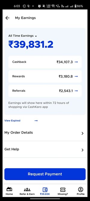 cashkaro other user earning screenshot cashkaro other user earning screenshot