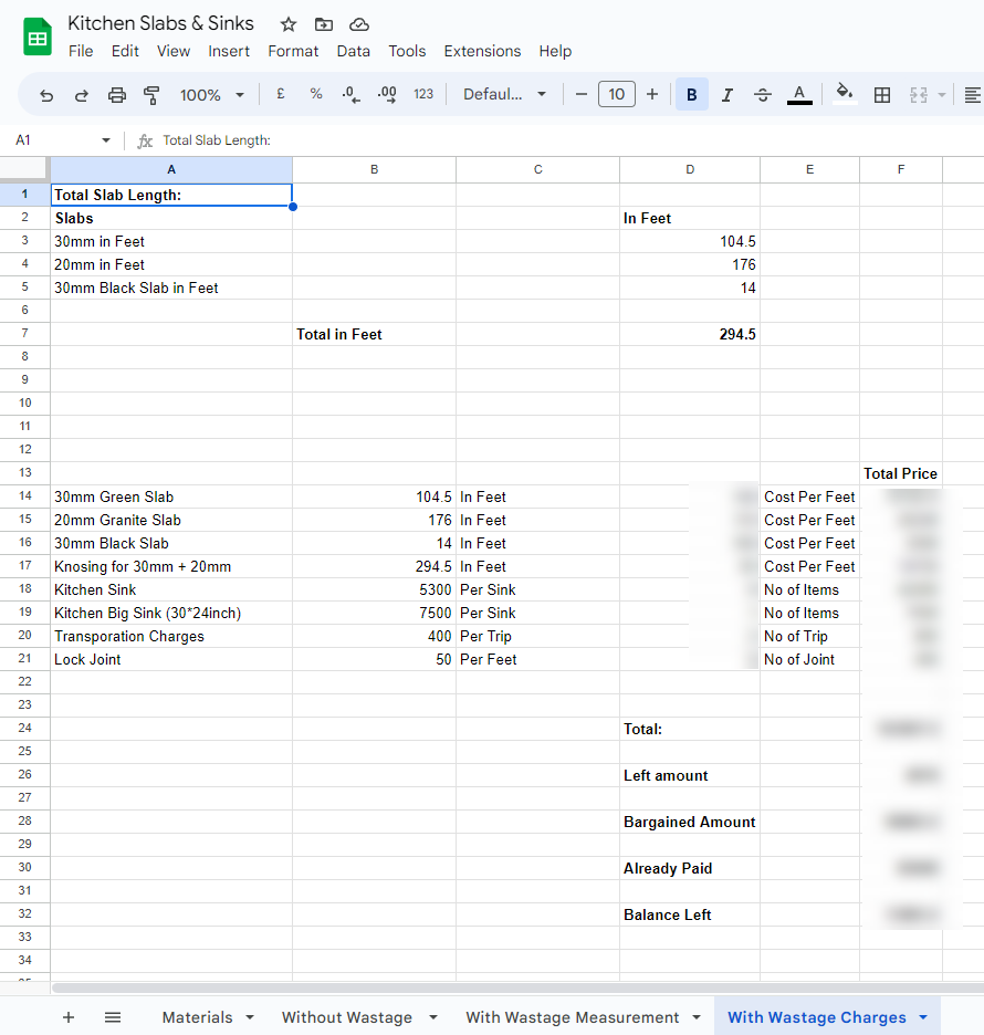 House Construction Expenses (Our's)