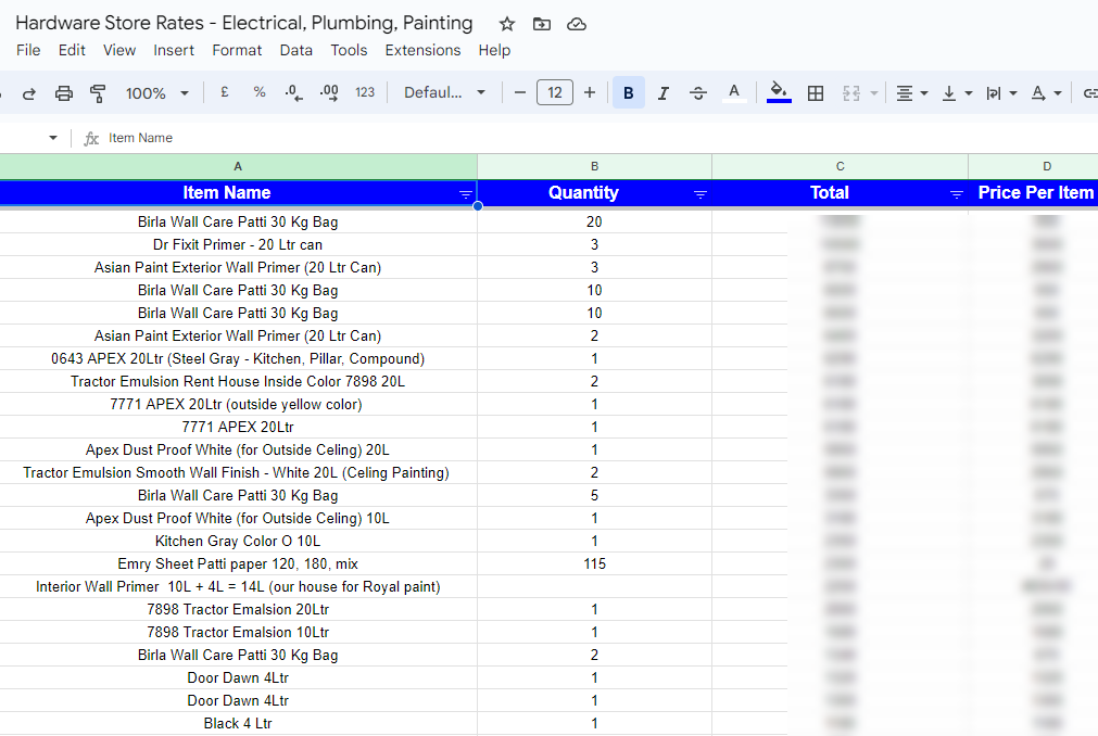 House Construction Expenses (Our's)
