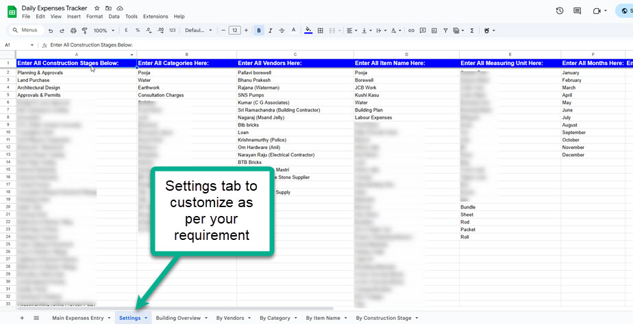 House Construction Expenses Tracking Google Sheet for Indian Users
